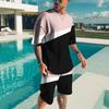 Summer Spliced Color Beach Style Men's Casual Fashionable Comfortable Loose Short Sleeved Two-piece Sport Wear