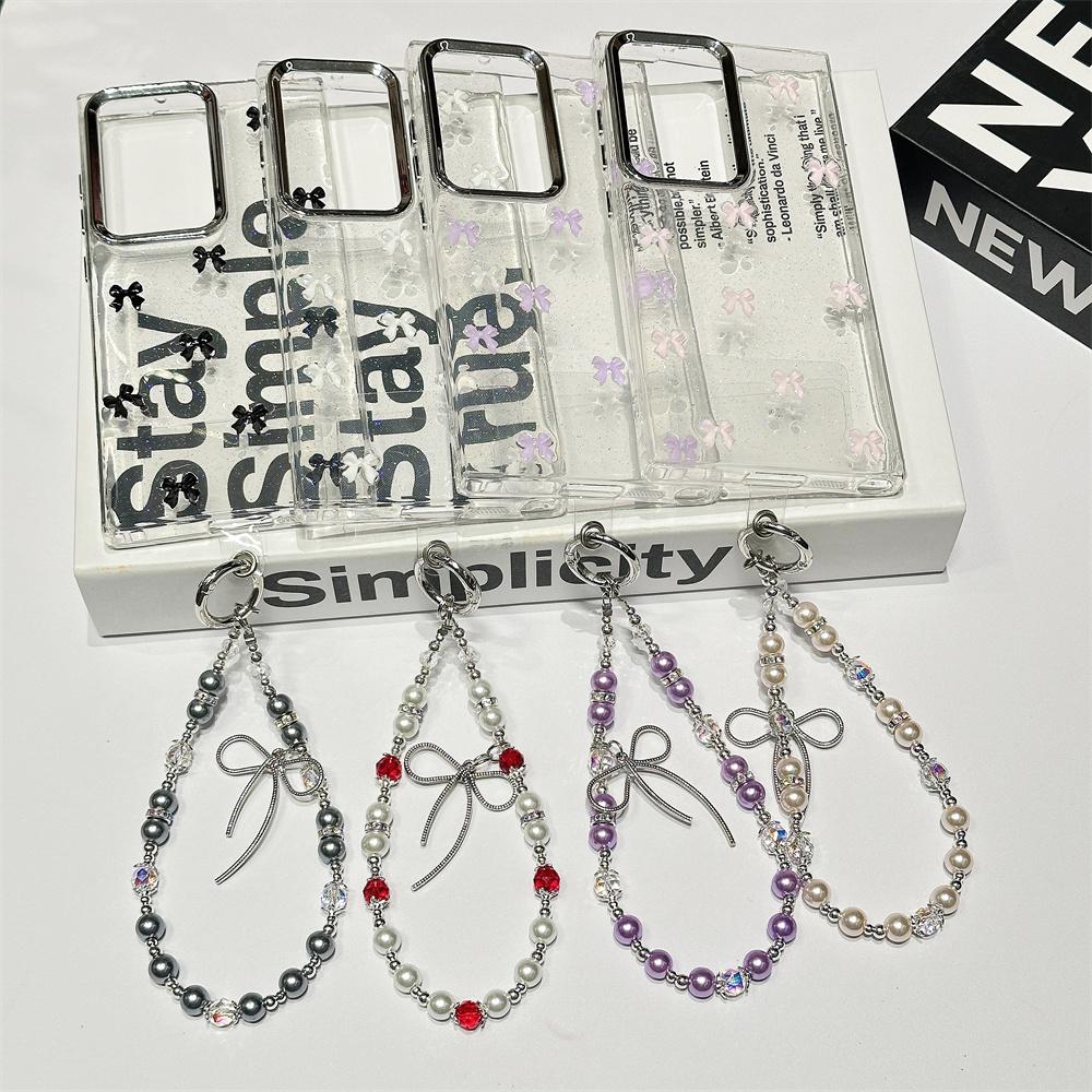 Cute Bowknot Bracelet Transparent Case for Samsung Galaxy S24 Ultra S23 Plus S22 FE A15 A16 A25 A35 A55 A13 Wrist Chain Cover