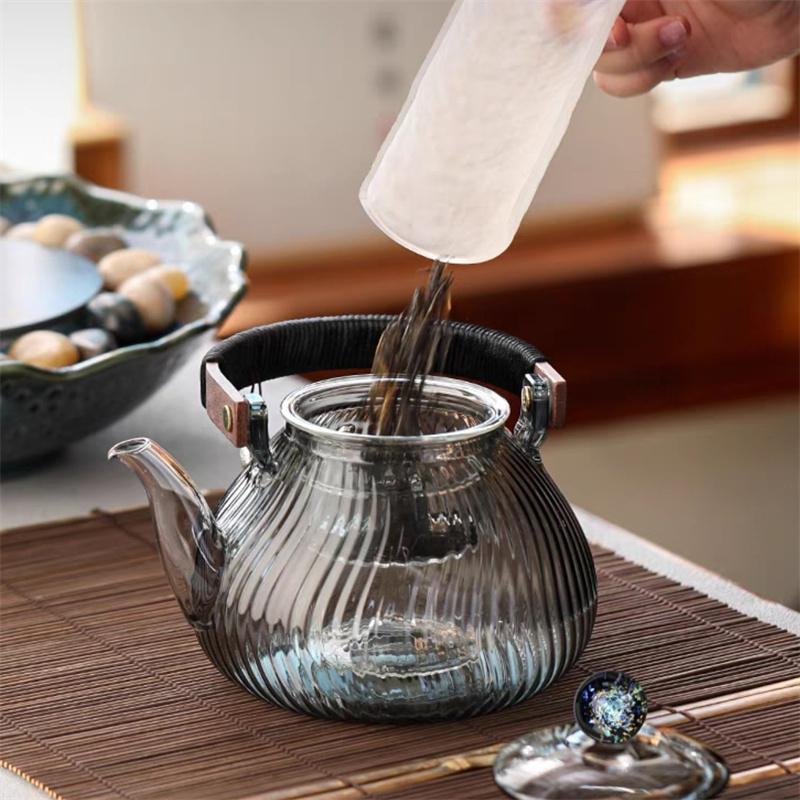 700ml Grau Gestreifte Glas Teekanne Teekessel Balken Teekanne Set Chinesisches Kung Fu Tee Set Teekocher Teeei Teegeschirr Tee Sets
