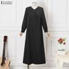 ZANZEA Women Casual V-Neck Long Sleeve Loose Long Dress