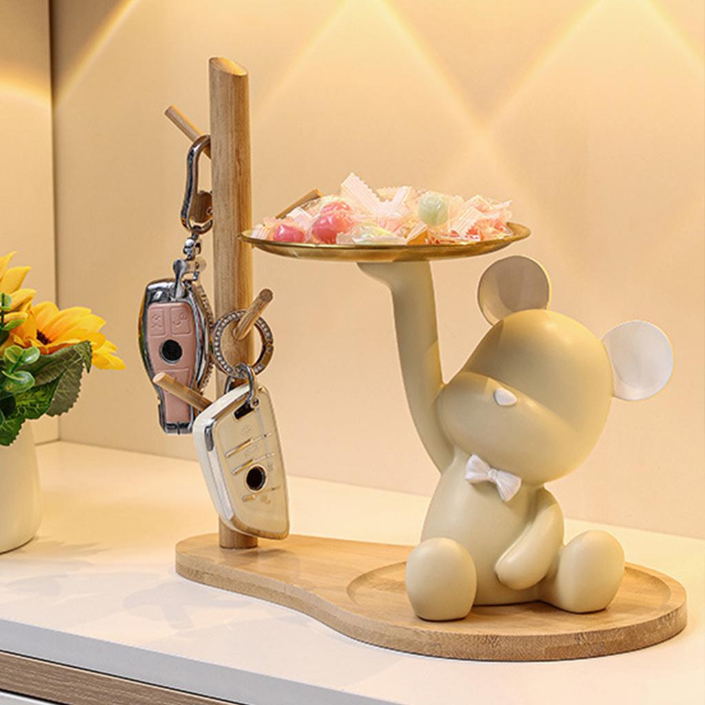 Creative Resin Bear Figurine Cute Statue Home Decoration Desktop Storage Tray Rack for Coins Snack Phone Entrance Office