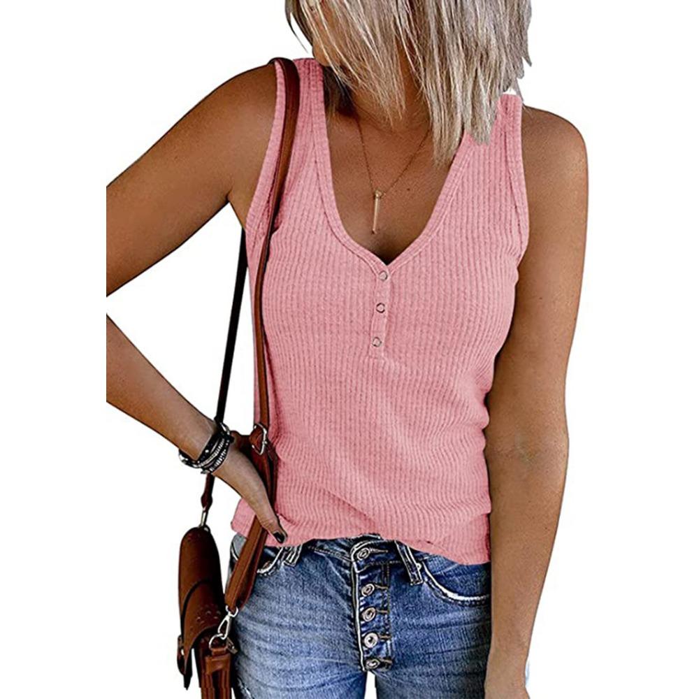 Chaleco de punto con botones para mujer, top sin mangas con cuello en V de color liso, novedad de verano