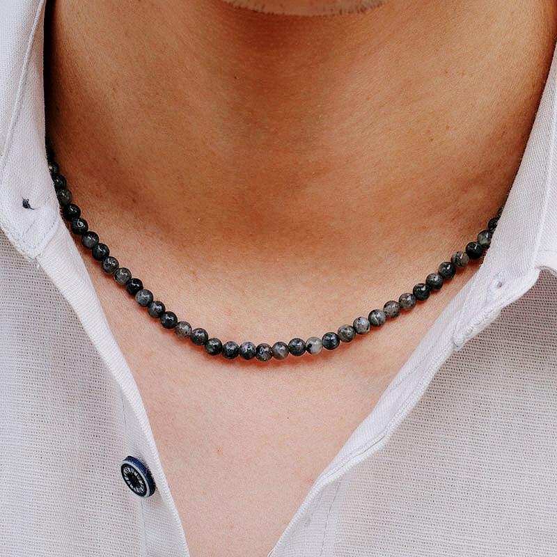 Unique 18Inch Choker Necklace Men Minimalist 4mm Natural Stone Collar Boyfriend Gift Hiphop Rock Short Colar Neck Accessories