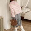 White duck down autumn and winter new warm knitted hooded splicing down jacket women's short small student jacket