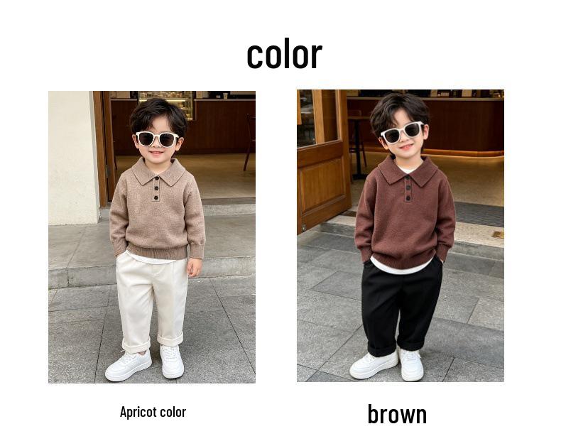 Boys' Trendy Korean-Style Polo Knitwear for Toddlers and Children - Spring & Autumn Thin Lapel Sweater