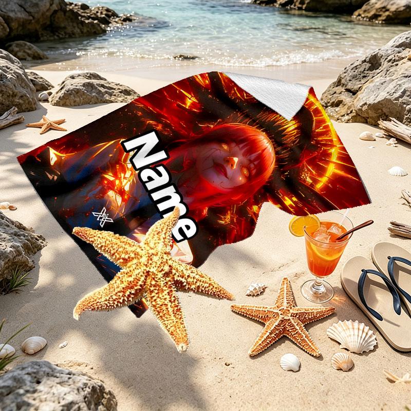 Custom Name Personalized Makima Chainsaw Man Print Beach Towel, for Trip Camping Beach Party Home Decor, Birthday Gift for Family & Friends