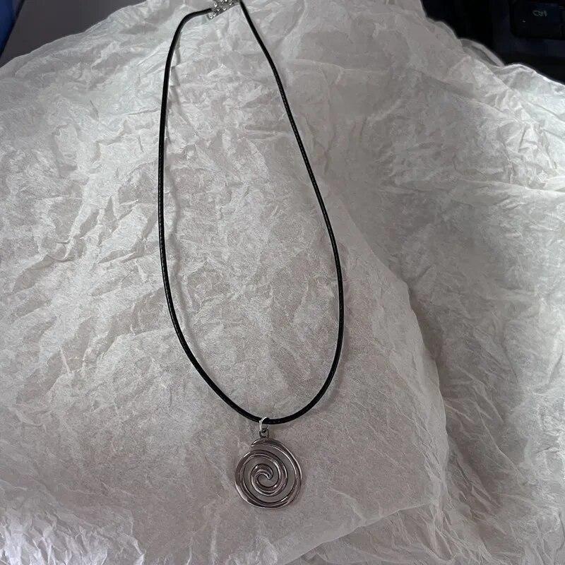 Simple Silver Color Metal Heart Cross Vortex Pendant Necklaces Black PU Leather Rope Chain Choker Necklace For Women Ladies