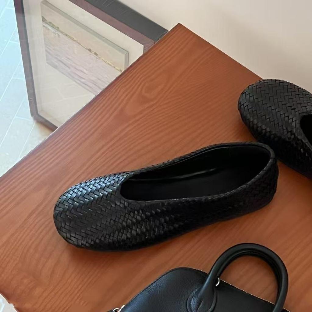 Wersja ze skóry owczej~ Koreańska wersja niszowy design miękka skóra lekkie płaskie buty wygodne plecione buty buty babci buty damskie pojedyncze buty kobiety
