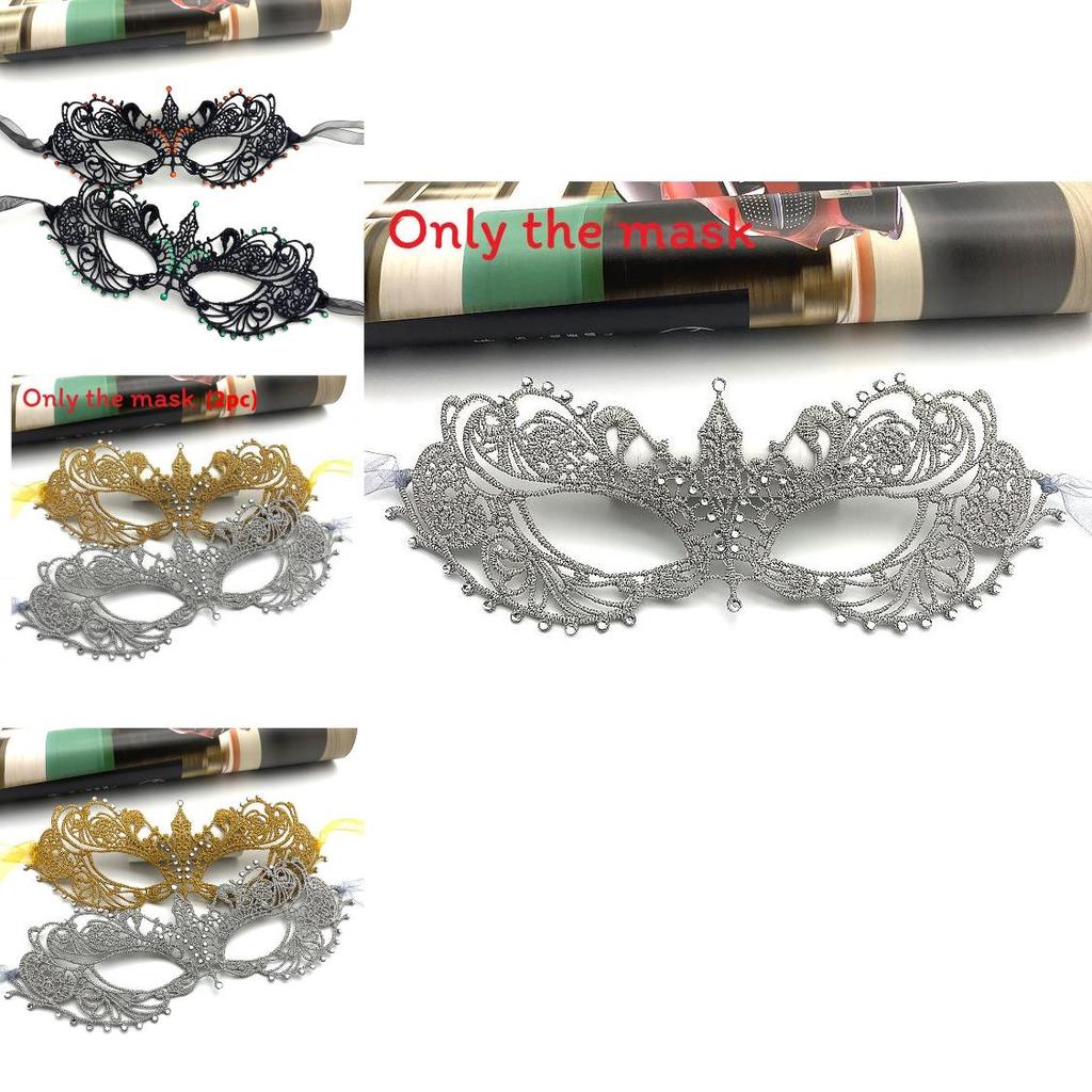 Halloween Lace Mask With Rhinestones For Costume Party And Kids Adults