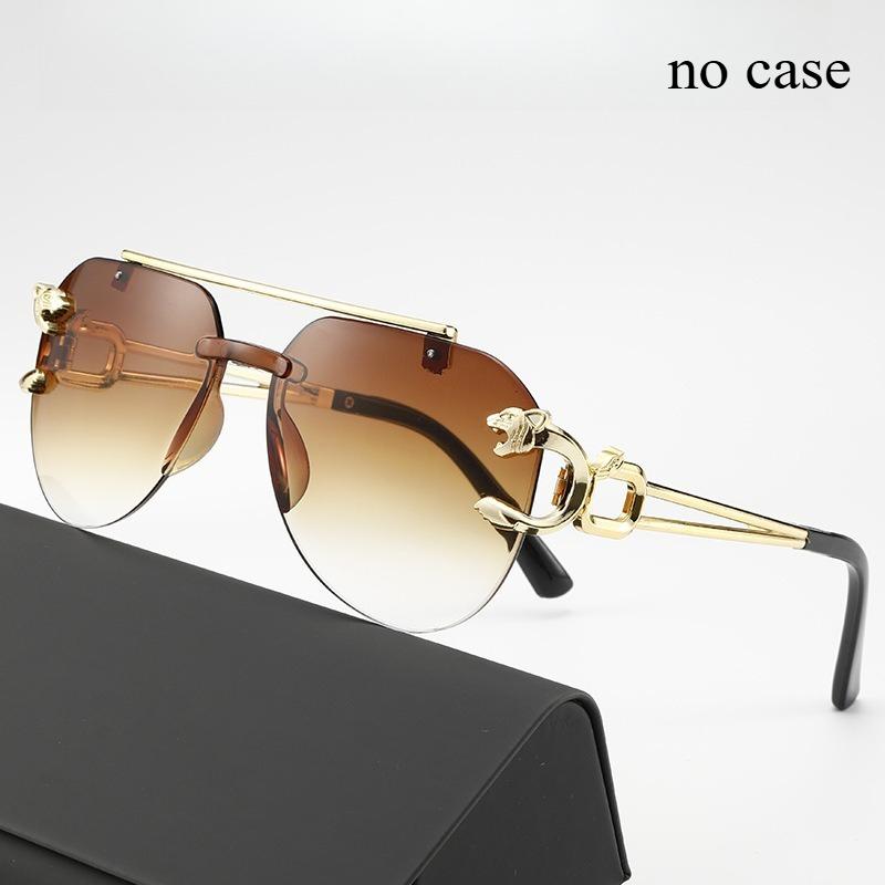 High-end, Stylish Unframed Double-beam Anti-glare Sunglasses with Lion and Tiger Mirror Frames for A Bold, High-impact Look