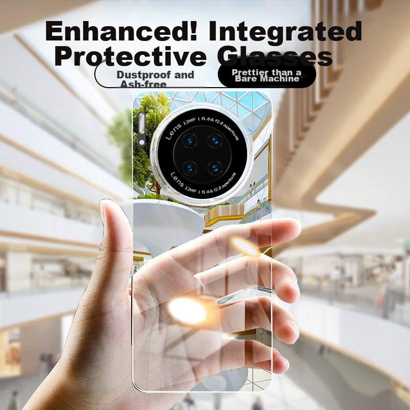POZZO Transparent Integrated Glass Lens Hard Case for Huawei Mate30 Pro, Shockproof Simple Luxury Designn, Borderless Anti-Yellowing Phone Cover