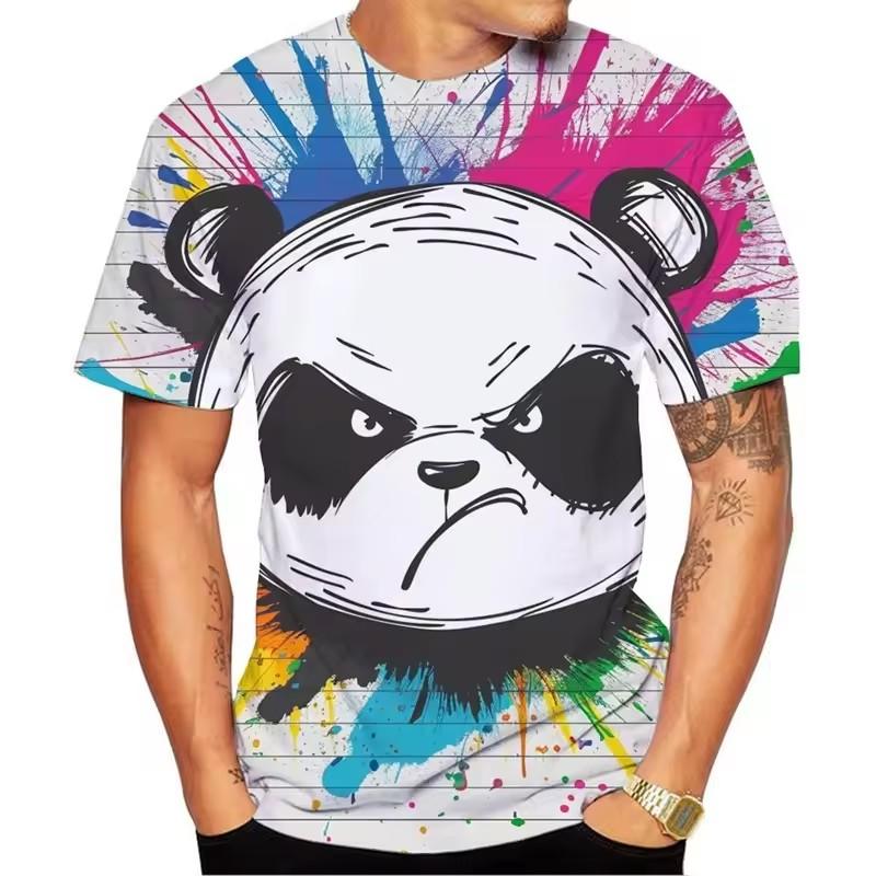 3D Print Cute Panda T-Shirt For Men Colorful Animal Pattern Tees Summer Casual Short Sleeves O-Neck Tops Unisex Loose T Shirts