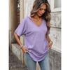 European American Fashion Summer T-Shirt Women V-Neck Short Sleeve Loose Casual Top Solid Crossborder