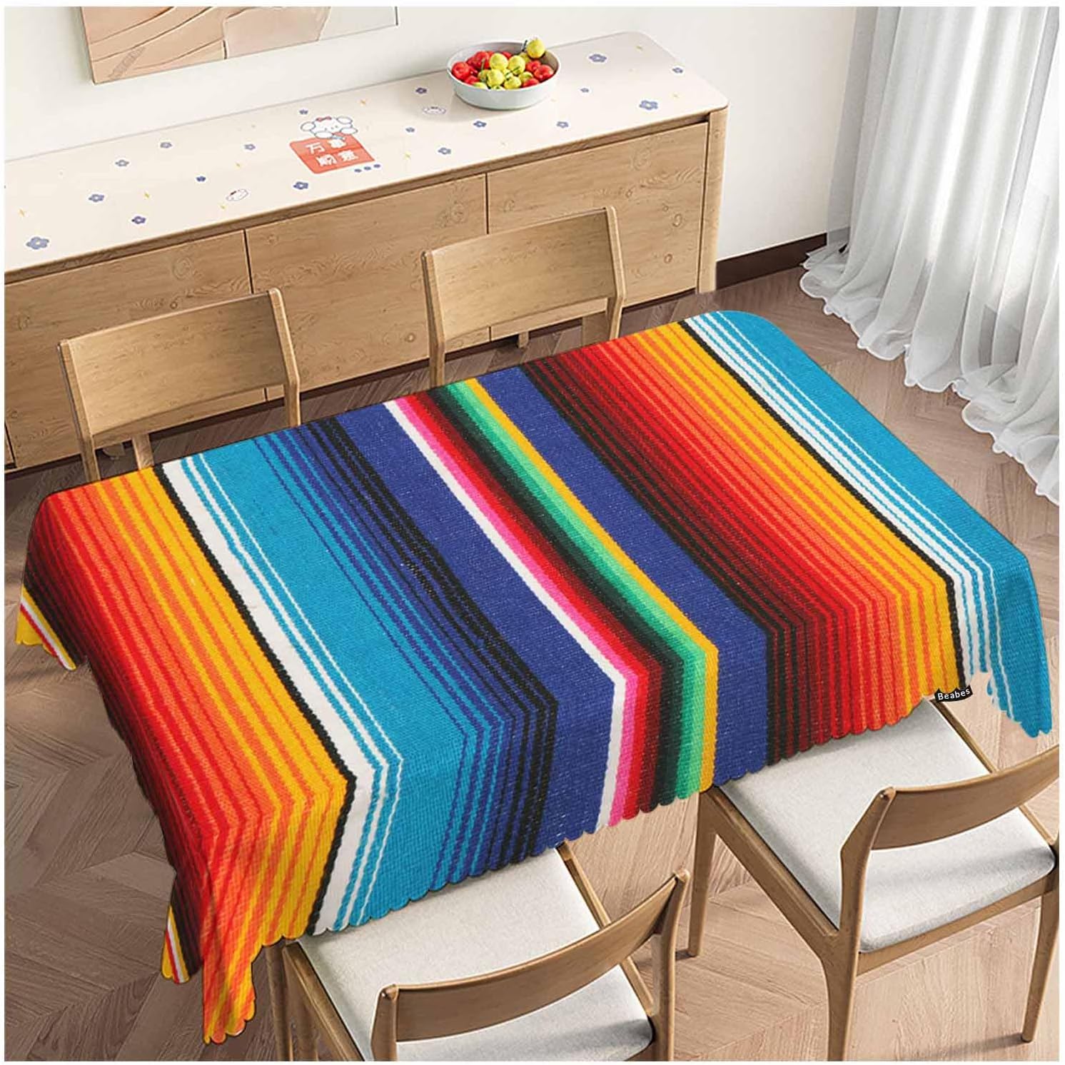 Mexicaanse Regenbooggestreepte Waterdichte Tafelkleed Mexico Feest Decor Wasbare Rechthoekige Tafelhoezen Camping Eetkamer Tafel Decor 140x140cm