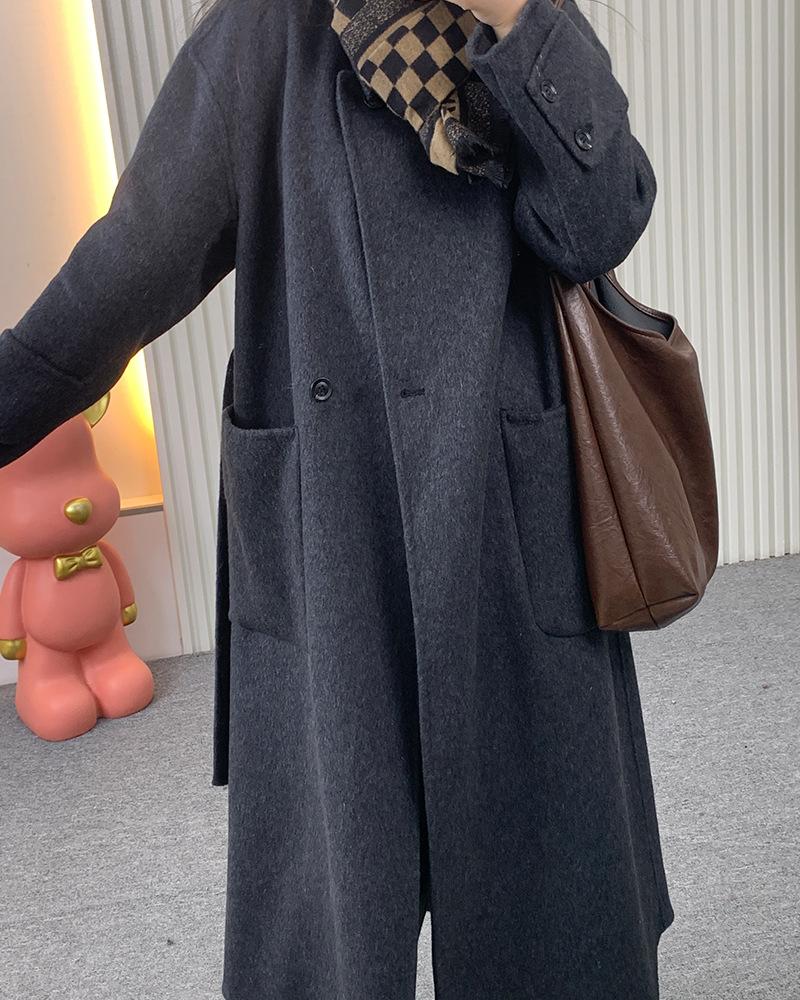 New double-sided cashmere coat, long woolen coat, lazy style temperament elegant cashmere coat