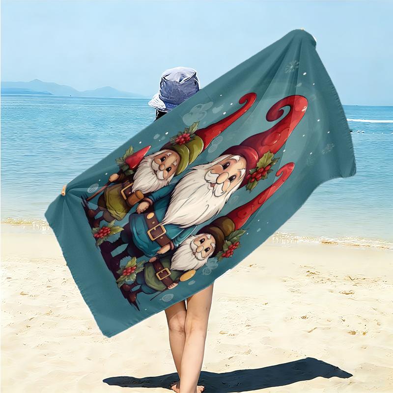1Pc Christmas Gnome Snow Beach Towel Microfiber Beach Towel Thin Absorbent For Beach Swimming Yoga Bath Sports