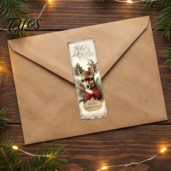 Festive Packaging Seals Christmas Coated Paper Sealing Sticker, Retro Hand-drawn Santa Claus Snowman Elk Holiday Party Table Decor Design, Decorative