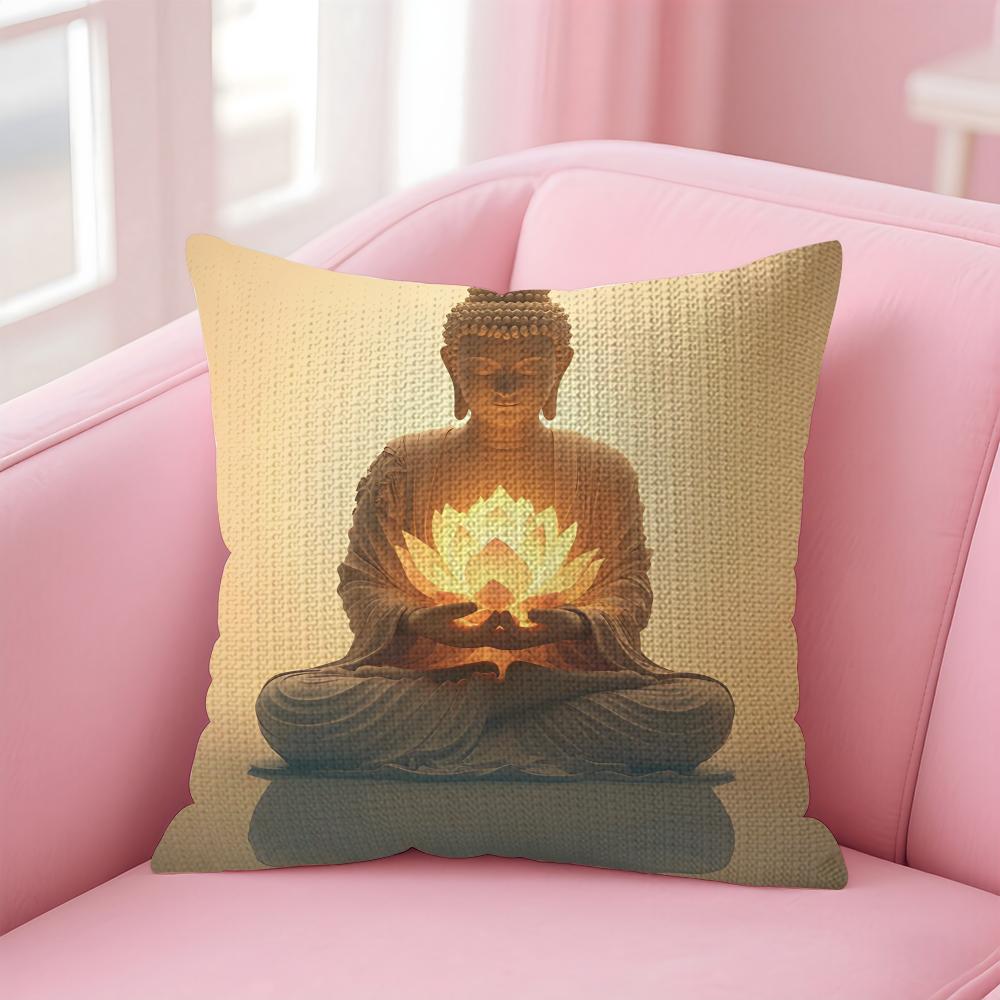 

Buddha Statue And Lotus Cushion Cover Natural Linen Pillow Case DoubleSided Print Decorative Sofa Pillowcase Home Decor Gift 30x30cm
