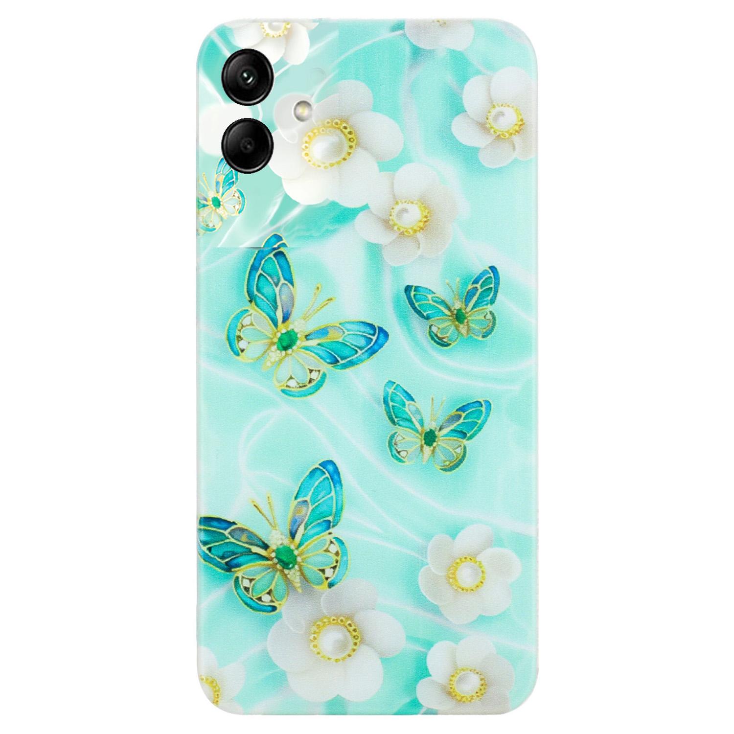 

For Samsung Galaxy A05 4G Case TPU Scratch-proof Back Phone Cover with Printing Pattern Butterfly and Flower