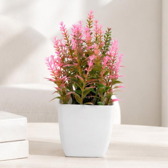 Simulated Small Potted Plants Maintenance-free Pink Faux Flowers With Pots 1 Pc