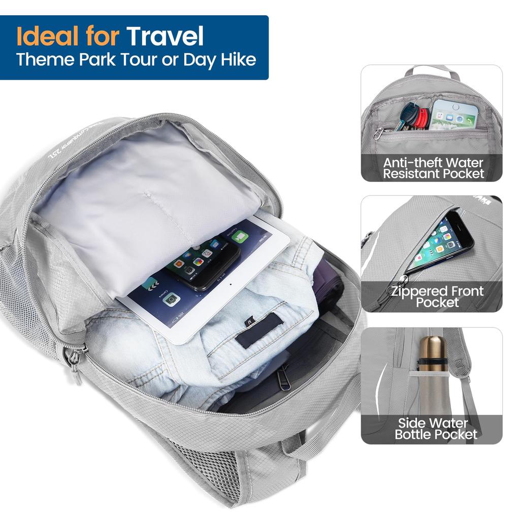 [ZOMAKE] Foldable Backpack 25L Ultralight Compact Waterproof Outdoor Bag Backpack Daypack for Hiking, Camping, Travel, Commuting, School, and