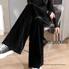 Women's High-Waist Gold Velvet Wide-Leg Pants - Spring/Autumn 2024 Collection, Plus Size, Draping Straight-Leg Trousers