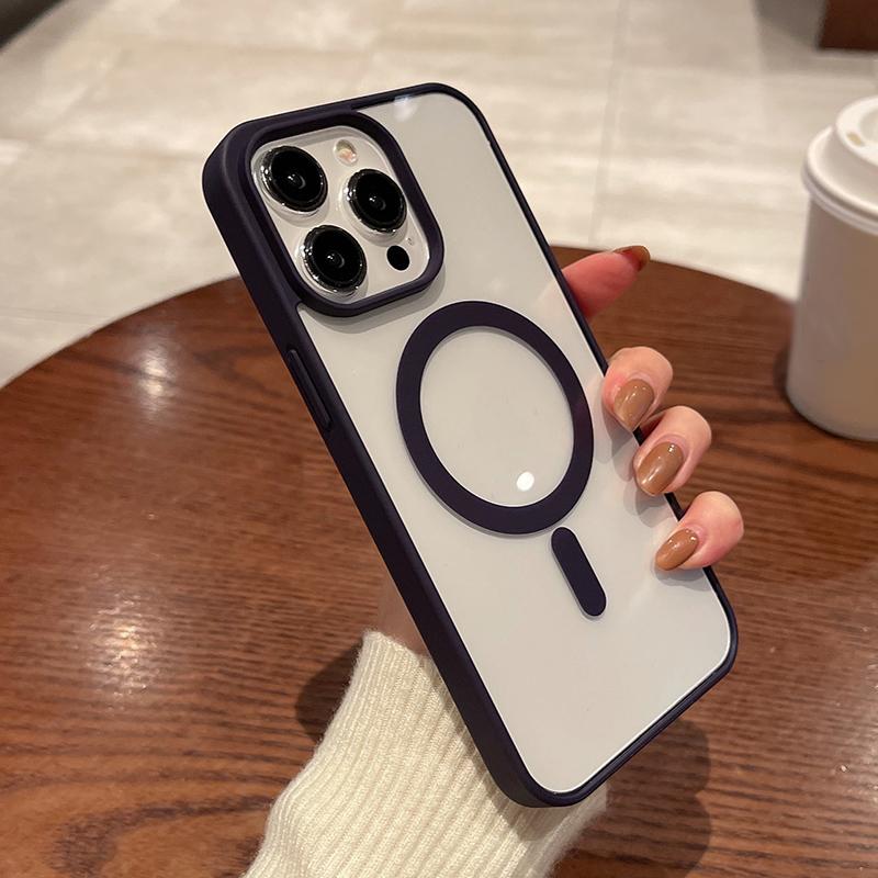 Fargeramme, klart akrylmagnetisk telefondeksel til iPhone 16 Pro Max, 15 14 Pro 11 13 12 11, for Magsafe, støtsikker linsebeskyttelse, gjennomsiktig TPU-deksel