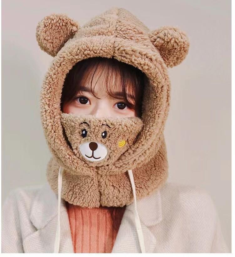 Winter hat women's antifreeze new warm cycling windproof hat cold-proof thickened neck cover scarf integrated mask