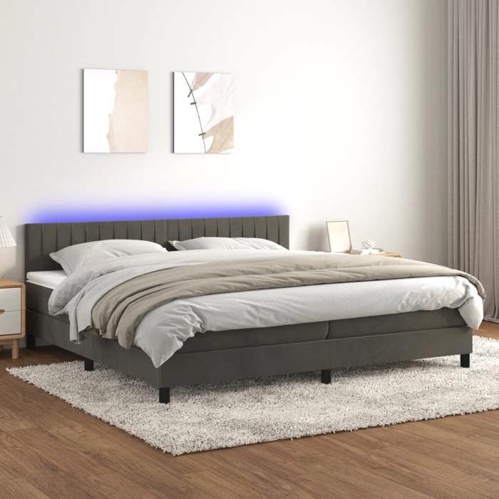 VidaXL Sommier à Lattes de Lit avec Matelas et LED, Lit Rembourré avec Tête de Lit, Lit Double, Lit Adulte de Chambre, 3134544