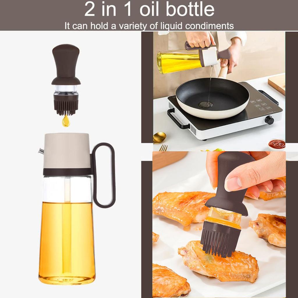 2 In 1 Silicone Brush Head Clear Glass Oiler Dispenser Bottle For Kitchen Cooking, Baking, Barbecue Barbecue Vinaigrette Turkey Spread