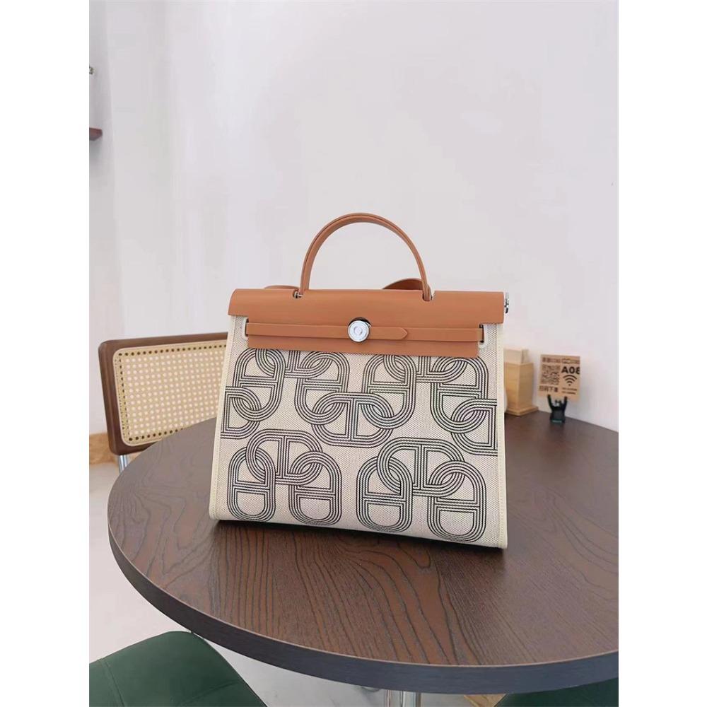 Nova bolsa de grande capacidade, couro de vaca genuíno com lona 31cm bolsa de ombro mensageiro portátil, bolsa grande moderna.