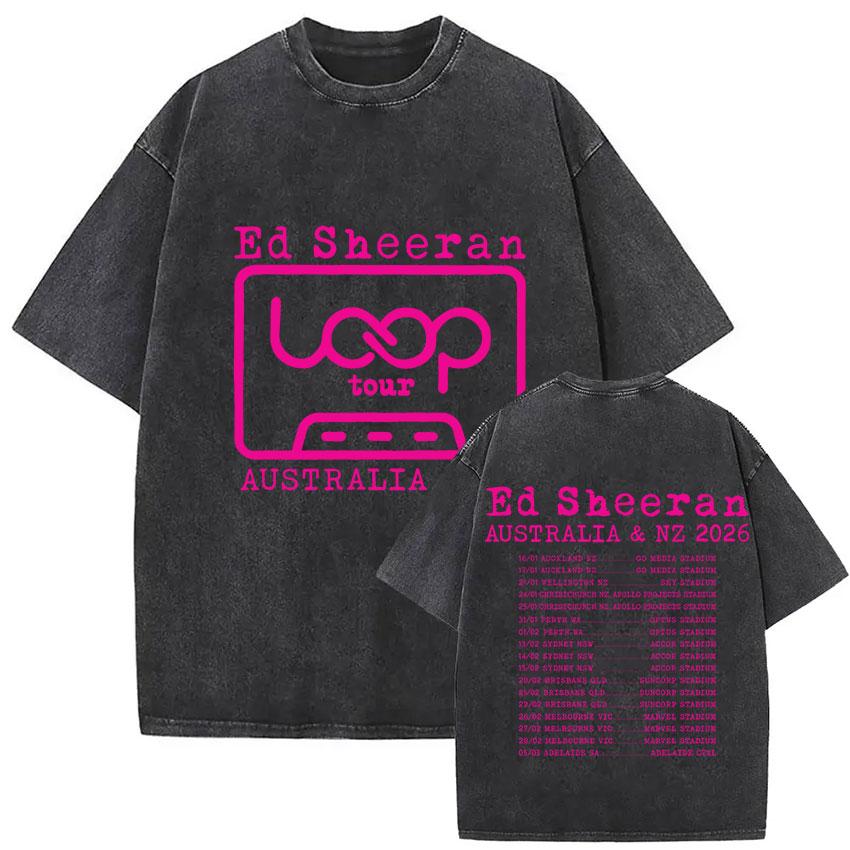 Vintage Washed Ed Sheeran Play Tour 2026 Pop Music TShirt Men Women Harajuku Fashion Fans Oversized T Shirt Hip Hop Streetwear