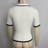 Women S Fitted Ribbed Turn Down Collar Knit Top 3 4 Sleeve