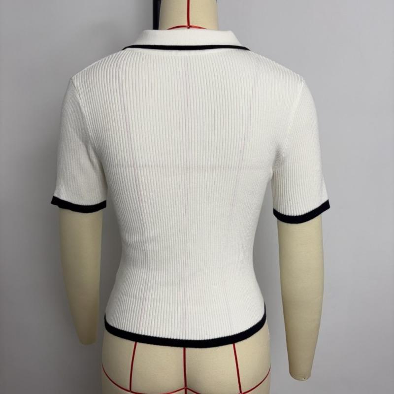 Women S Fitted Ribbed Turn Down Collar Knit Top 3 4 Sleeve