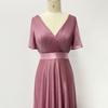 Plus Size Handmade Pleated Double V-Neck Bell Sleeve Chiffon Evening Gown for Spring/Summer
