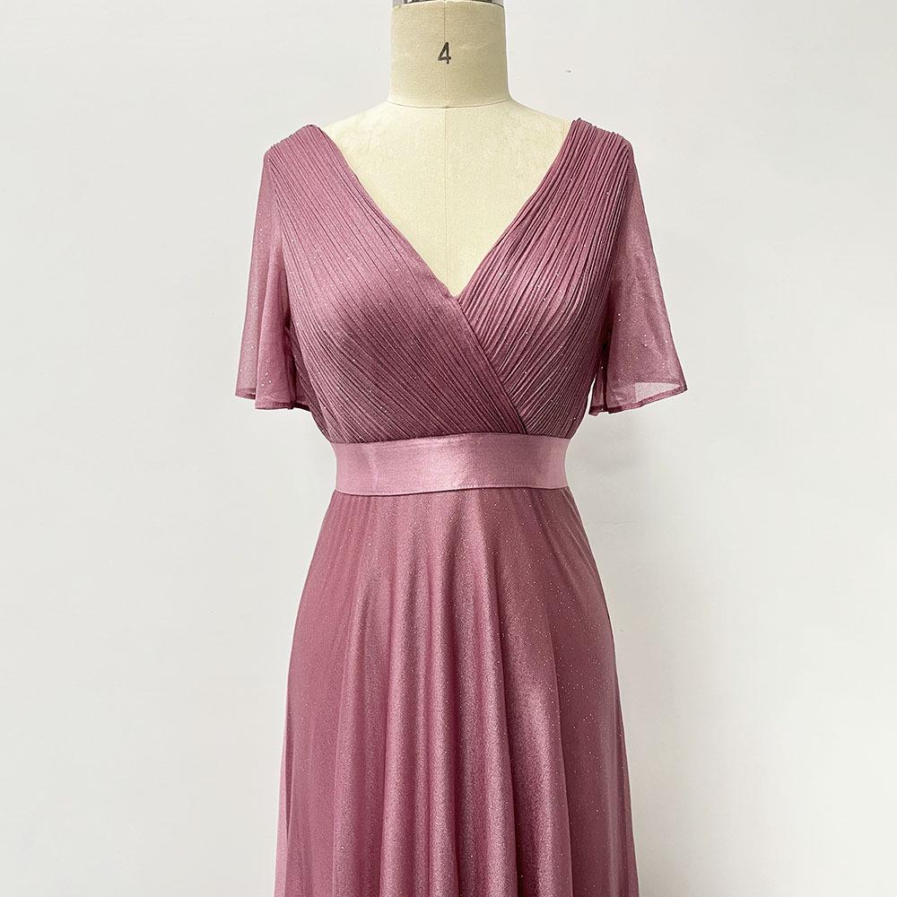Übergröße Handgefertigt Plissiertes Doppeltes V-Ausschnitt Glockenärmel Chiffon Abendkleid für Frühling/Sommer