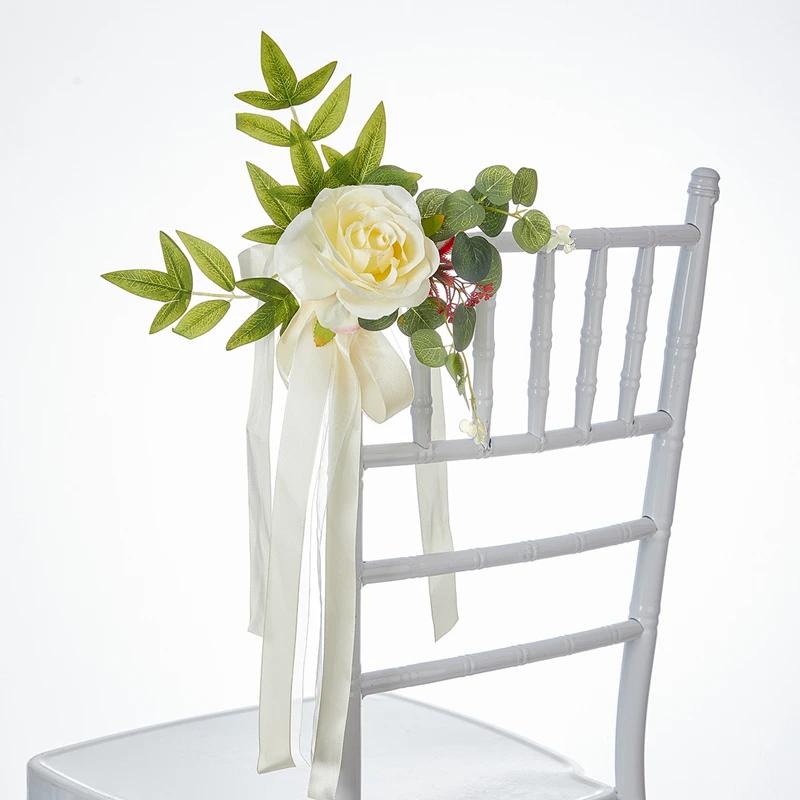 1/2/4PCS Outdoor Wedding Aisle Artificial Flower Chair Decorations, Backrest Flowers, Chapel Floral Arrangements, Wedding Decor