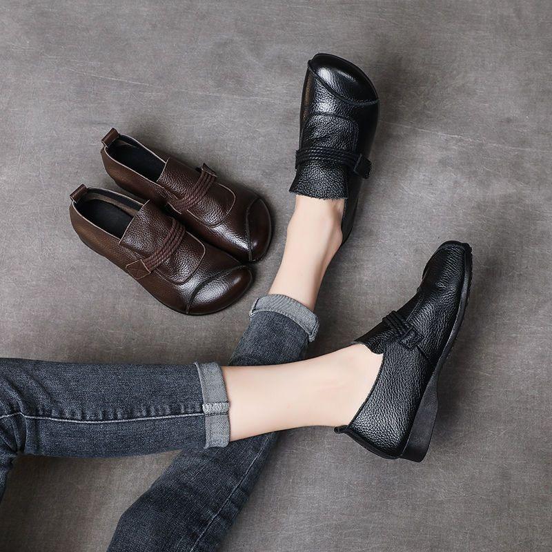 Leather Comfortable Soft-soled Mom Shoes Women's Shoes Single Shoes Middle-aged Leather Shoes Flat-soled Grandma Shoes