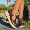 Fashion One Buckle Wedge Single New Round Toe Mid-Mouth Platform Non-Slip Low-Top Shoes for Autumn