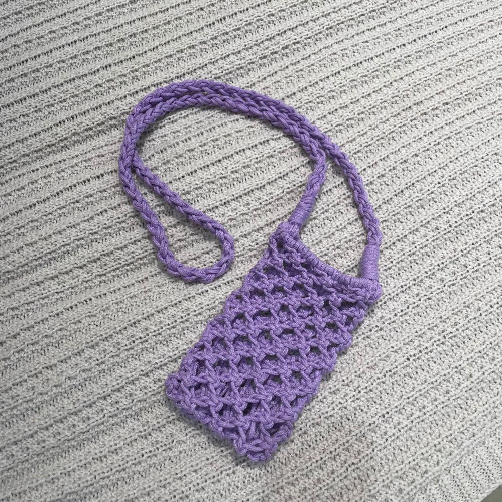 New Portable Crossbody Phone Bag Hollow-out Woven Solid Color Phone Purse Crochet Lightweight Handbag Gifts