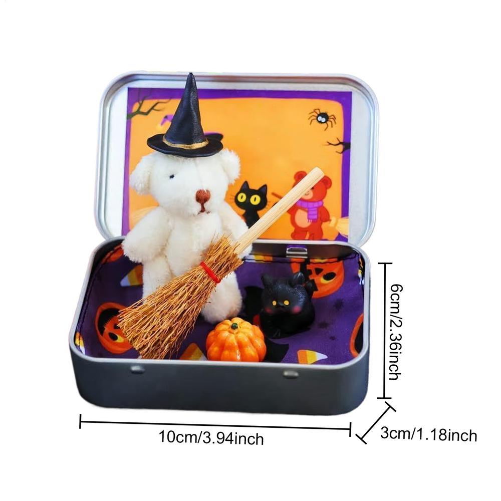 Halloween Bear Box Cute Halloween Bear Gift Box Mini Plush Witch Bear Halloween Toy Party Decoration Gift Desktop Decor