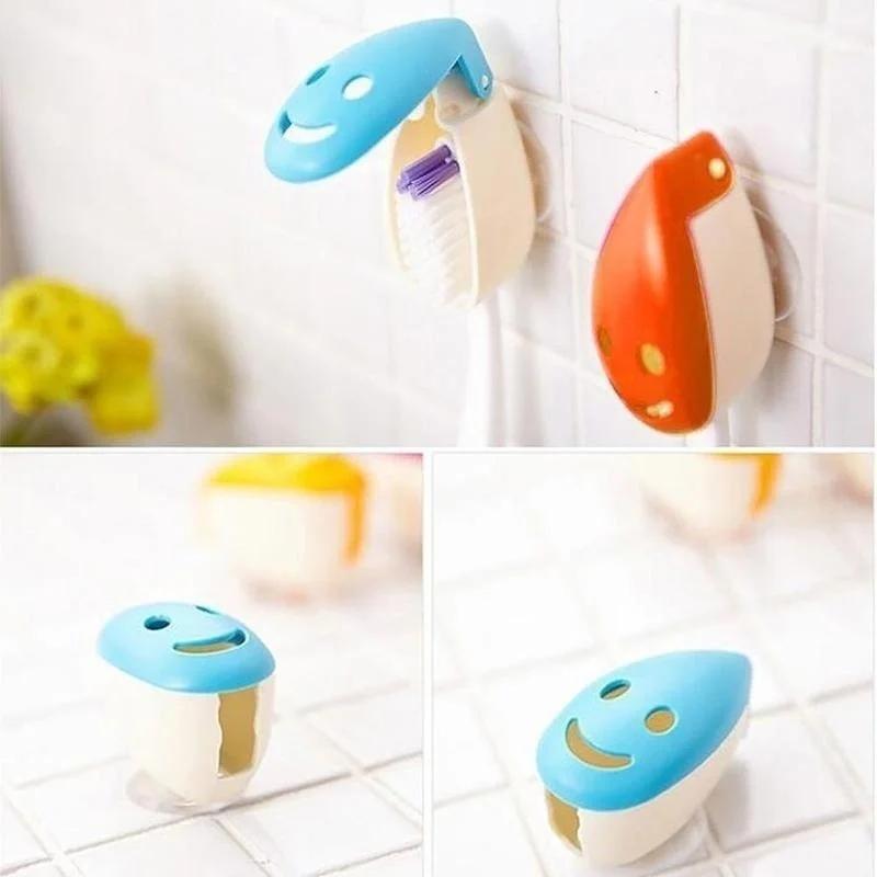 4pcs Creative Lovely Cartoon Animal Pattern Automatic Toothbrush Holder Strong Adsorption Wall Metal  Reused Toothbrush Holder
