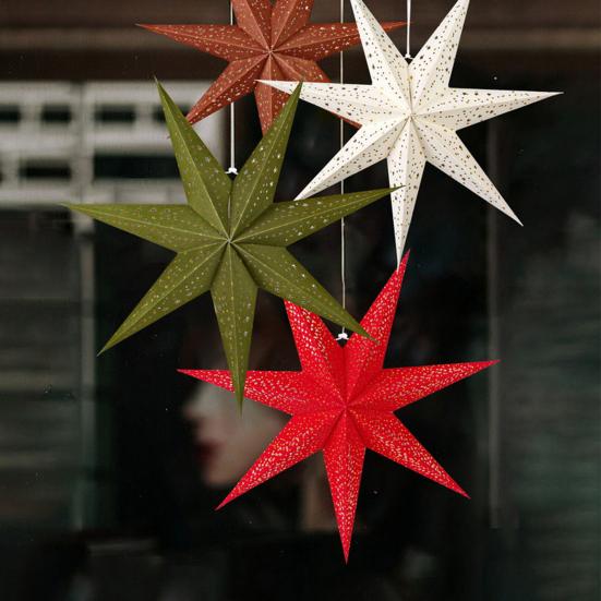 Christmas 3D Paper Star Lantern 7 Point Hollow Paper Star Lampshade Hanging Decoration for Christmas New Year Wedding Party Holiday Birthday