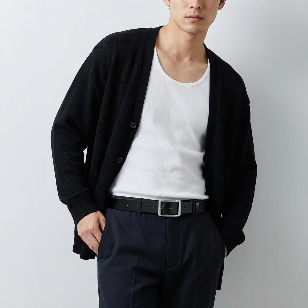 [EsengNoyi] Men's Belt, Large Size, Casual, Brand, Business, Gentleman's Leather, Suit, Black, Genuine Leather, 110cm