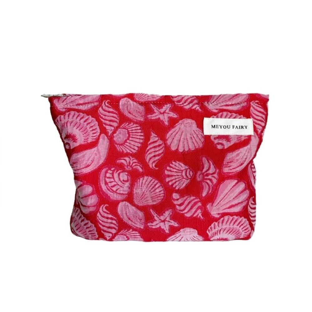 High Quality Sea Shell Printed Cosmetic Bag Large Capacity Portable Makeup Bag Multi-Functional Toiletry Handbag Travel