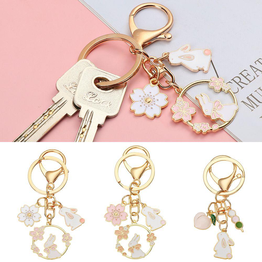 Charm Keychains Bag Pendant Rabbit Key Chains Cartoon Cherry Blossom