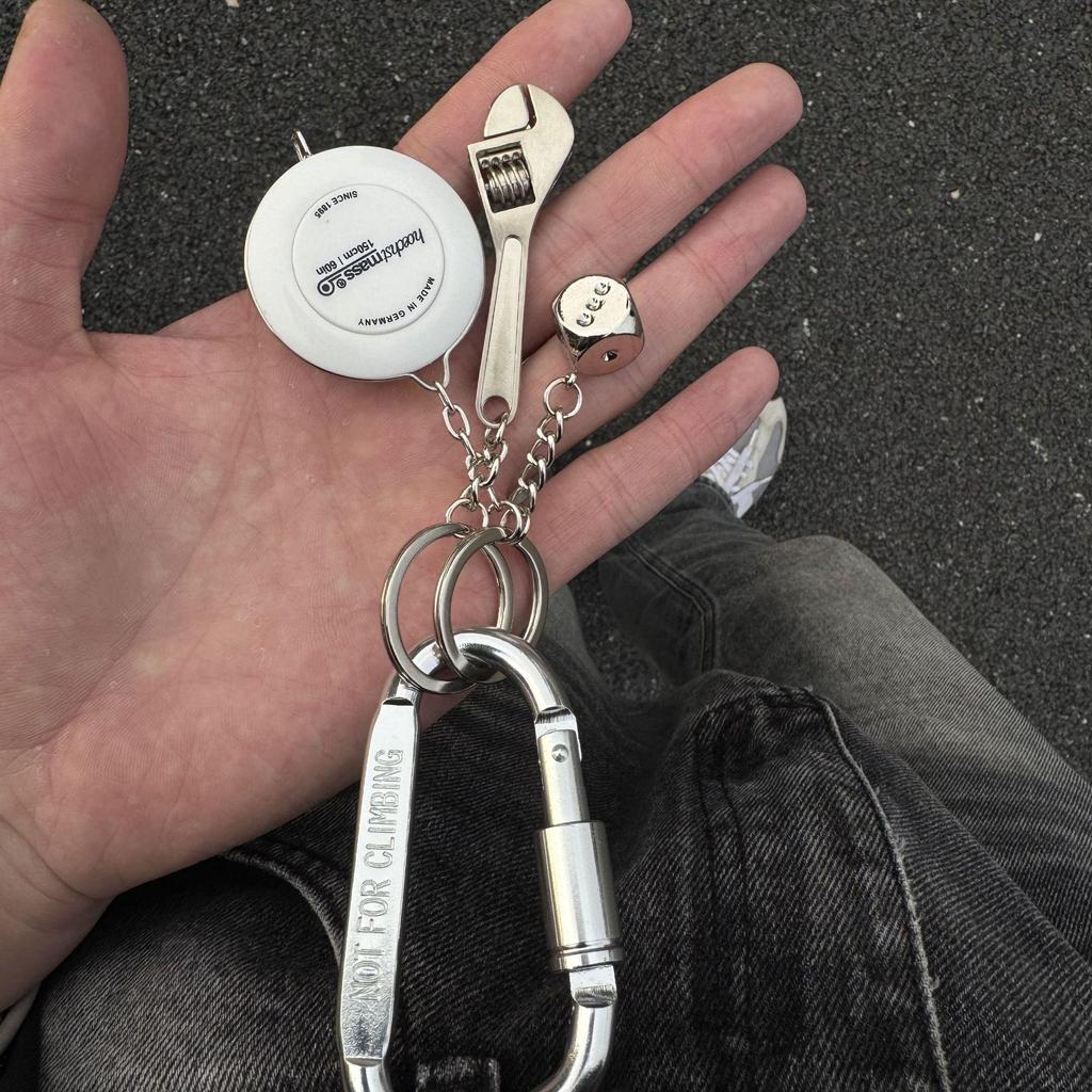 D-Ring Tape Measure Keychain: Trendy Waist Accessory with Wrench, Dice Pendant - A Unique Gift