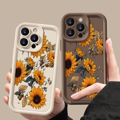 Sonnenblumen Muster Hülle Für iPhone 16 Pro Max 16e 15 14 13 12 11 XR XS 8 7 Blumen Gemustert Stoßfest Weich Silikon Bunt Handyhülle