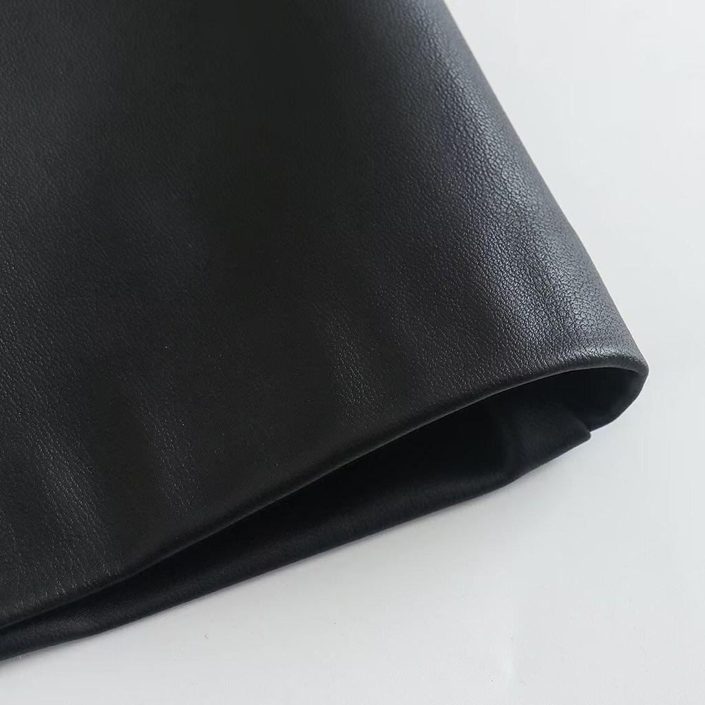 2025 Spring Women's Sexy One-Shoulder Faux Leather Midi Dress