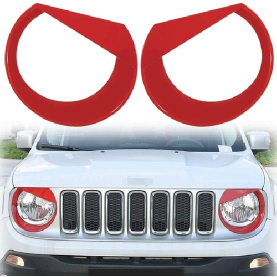 2x Front Light Bezel Headlight Cover Decor Ring Trim for Jeep Renegade 16-18 Red